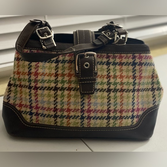 Coach Shoulder Hampton Tattersall Houndstooth  Wool - Picture 1 of 4